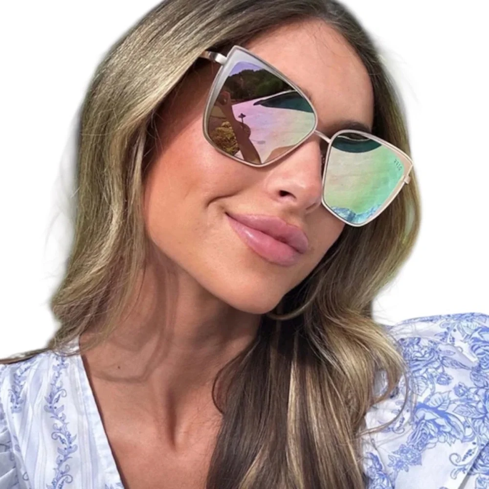 DIFF Grace Sunglasses Brushed Gold Frame Cherry Blossom Mirror Lens Cat Eye NWT